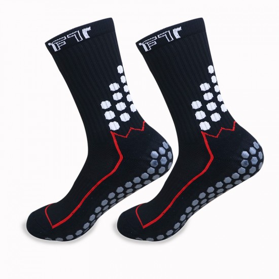 Mid-length non-slip football socks with towel soles, thickened adult outdoor sports stockings, manufacturer wholesale, with adhesive for anti-slip performance